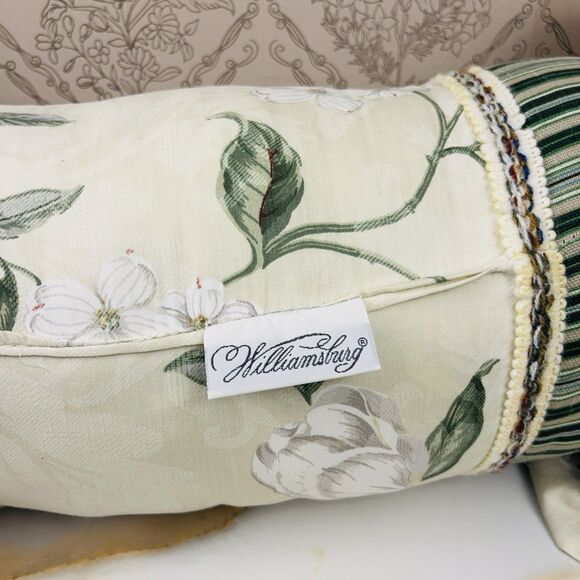 Williamsburg Garden Images lll Neck Roll Parchment Pillows Set Of 2 Floral - Picture 8 of 9